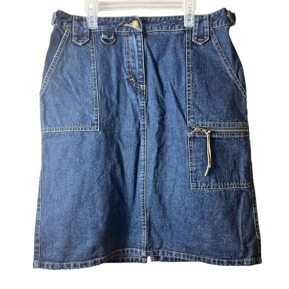 Y2K Utility Denim Skirt 10 V Cargo Pockets Zip Detail Vintage Streetwear Retro - Picture 1 of 10